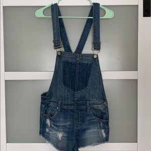 Denim overall shorts